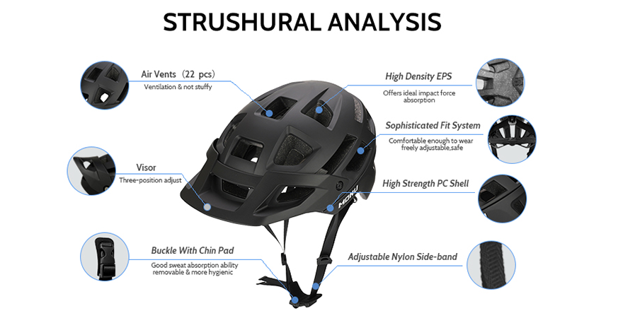 with 22 vents mountain bike helmet, sunshade with three gears mountain bike helmet