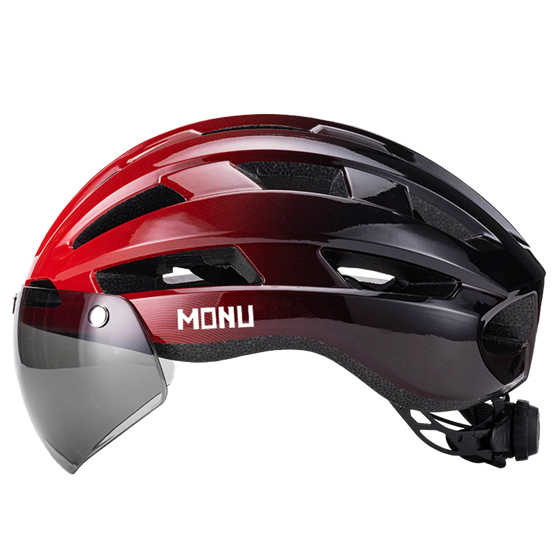 Road bike helmet with magnetic goggles Glossy red black